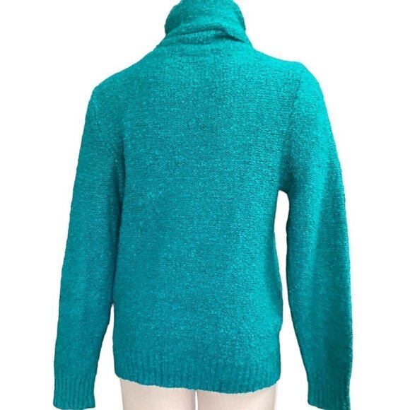 Vintage Jason Maxwell Cowl Neck Sweater Bright Teal Textured Knit XL #17P - Picture 5 of 7